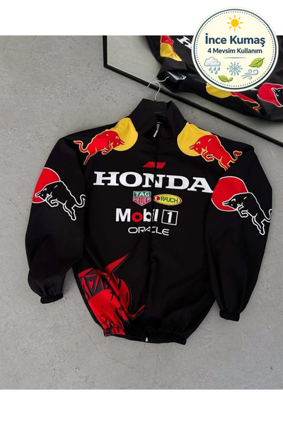 Lushen Honda Unisex Paraşüt Kumaş Oversize Dijital Baskılı Siyah Rüzgarlık Ya...