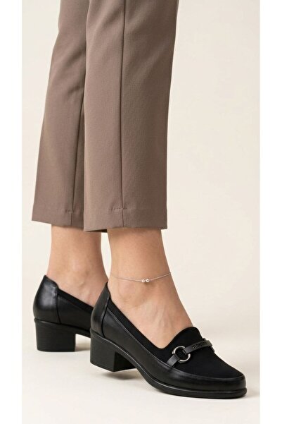 Gönbeler Black Stretch Detailed Full Orthopedic Sole Women's Heeled Shoes - 5...