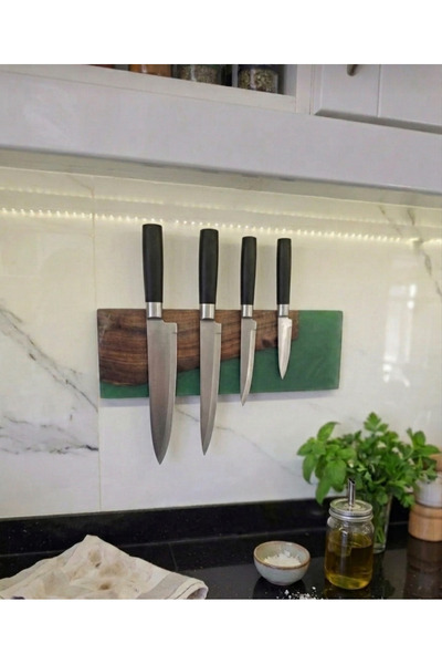 38 cm Epoksi Mıknatıslı Bıçak Standı - Premium Bıçak Standı - Sanatsa Tasarım - Epoksi Ahşap Tasarım- 4 Bıçak Kapasiteli