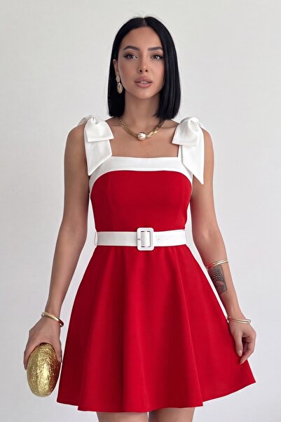 ALFUDO Moda Collection Rochie de seară mini evazată, albă, roșie, cu detaliu ...