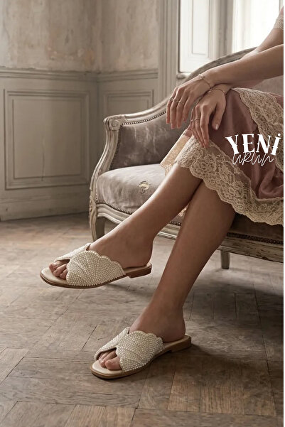 diya shoes Noir kadın terlik inci istiridye
