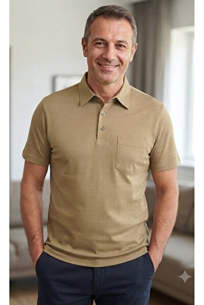 ALGE 100% Cotton Shirt Collar Pocket Merseerized Men's T-Shirt