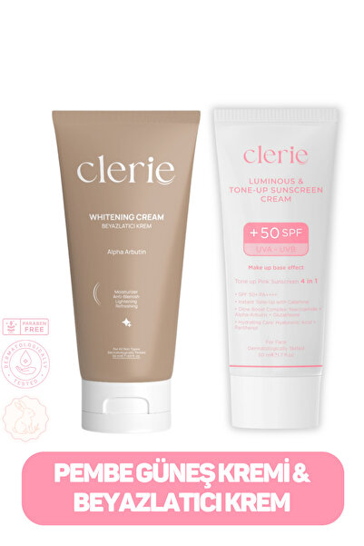 Clerie Cosmetics Cilt Beyazlatıcı Leke Karşıtı Bakım Seti - Pembe Güneş Kremi...