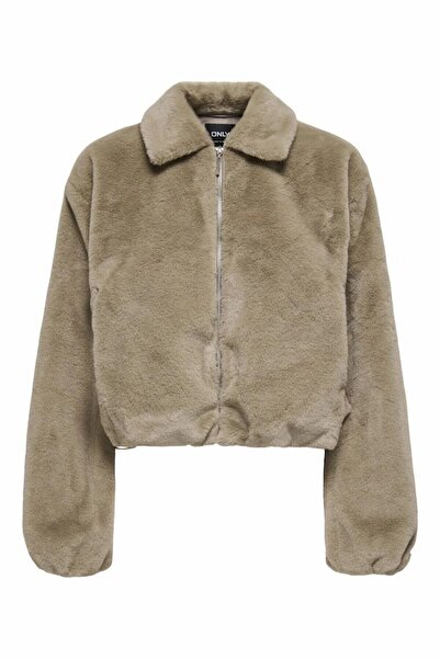 ONLY Women's Plush Zippered Brown Jacket - 15348987