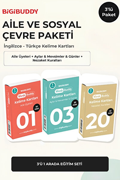 WordsBuddy Çocuklar İçin Türkçe İngilizce Aile ve Sosyal Çevre Paketi 90 Kart 3'lü Set (Cihaz Hariç)