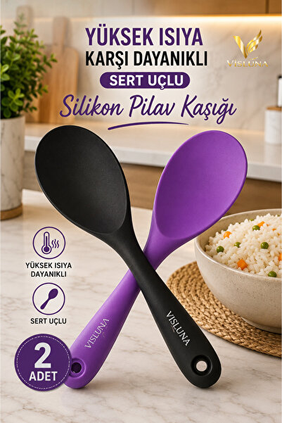 VİSLUNA ( 2 Adet ) Sert Uçlu Silikon Pilav Kaşığı Yüksek Isıya Dayanıklı Yanm...