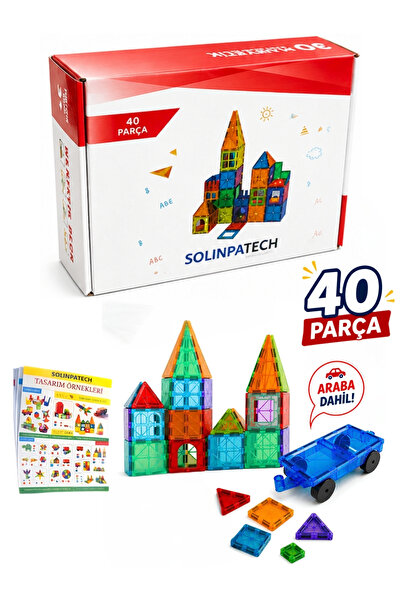 SolinpaTech Arabalı 40 Parça 7.5 cm Büyük Boy Manyetik Blok Seti | Güçlü Mıkn...