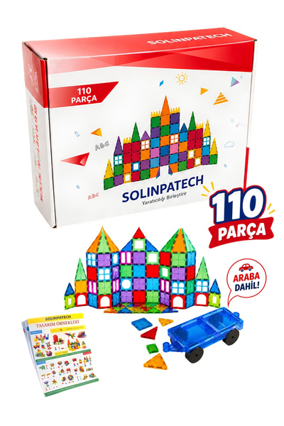SolinpaTech Arabalı 110 Parça 7.5 cm Büyük Boy Manyetik Blok Seti | Güçlü Mık...