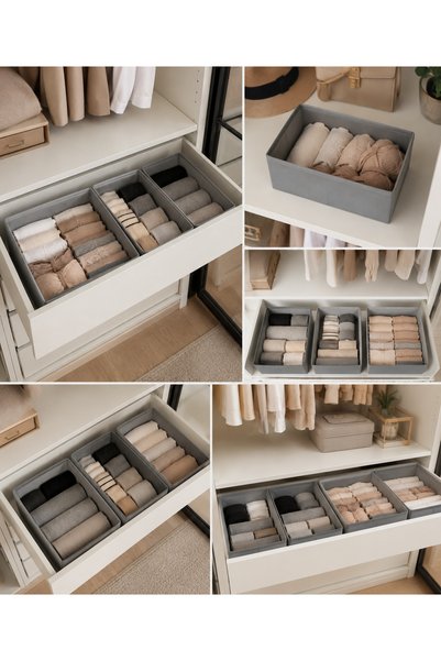 Generic Brand 3-Piece Gray Drawer Organizer Set - Multi-Purpose Cabinet Box Set