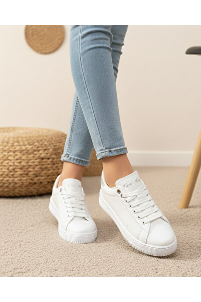 homiro Unisex Orthopedic Comfortable Sneakers - White Silver Stone-Decorated