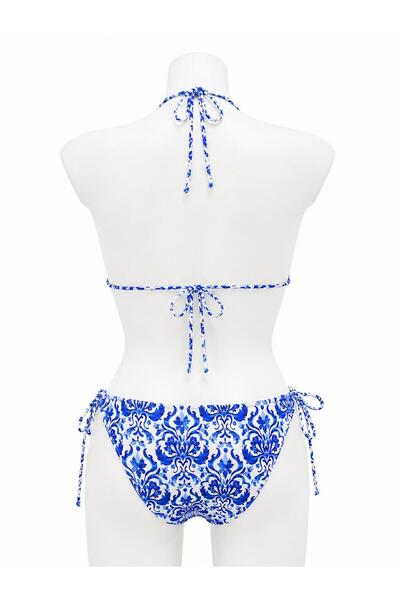 VAJESTO Women's Tile Pattern Triangle Bikini Set Lycra Flexible Side Tie Neck Stylish Drawstring