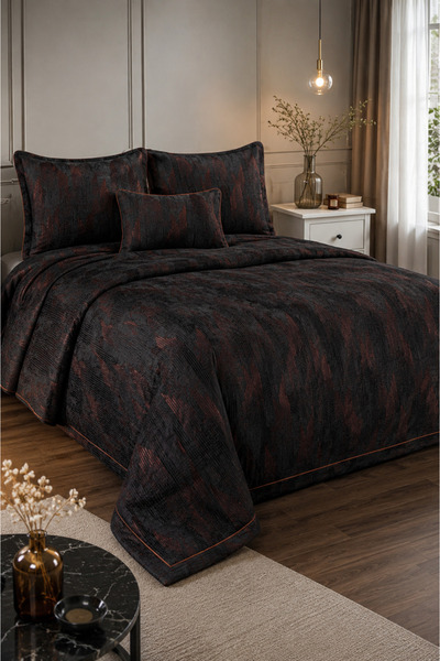 Calantha Home Collection طقم غطاء سرير مزدوج جديد من بيررو 4 قطع أسود 240 × 2...
