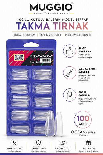 Muggio 100'lü Kutulu Balerin Protez Takma Tırnaklar Şeffaf