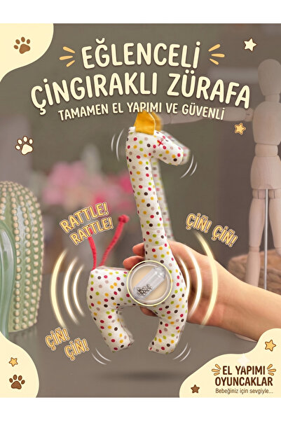 El Yapımı Çıngıraklı Bez Zürafa Bebek Oyuncağı - Uyku Arkadaşı (35 cm)
