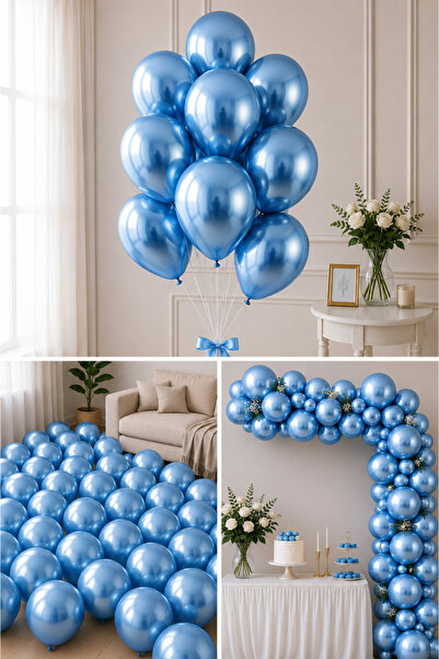 Parti dolabı 5 Pieces 1st Quality Blue Colored Shiny Chrome Metallic Mirrored...