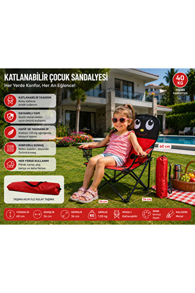 Altınkayaticaret ÇOCUK PLAJ SANDALYESİ UĞURBÖCEĞİ KATLANABİLİR TAŞIMA ÇANTALI...