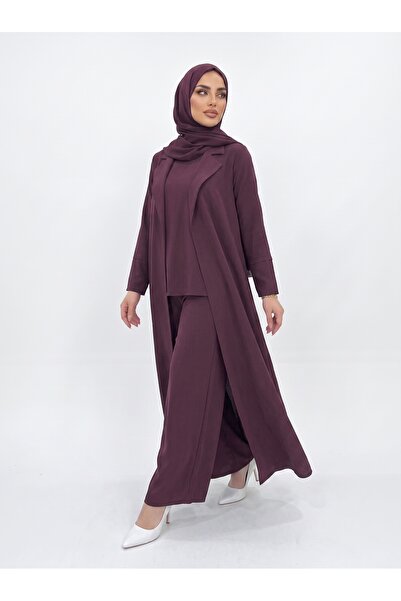 YOU ABAYA طقم سفر 4 قطع بقماش كريب كوبراء لون عنابي