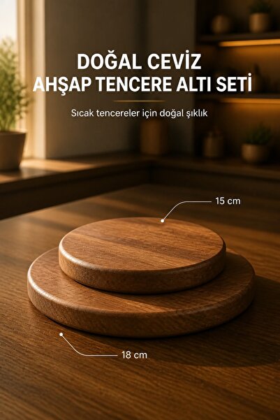 HİCOWOOD Salva – Set of 2 Natural Walnut Trivets (18 cm & 15 cm)