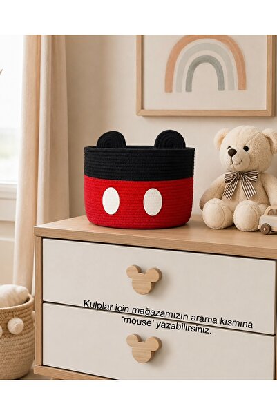 Çocuk Odası Düzenleyici Sepet, Mouse Oyuncak Sepeti, Kulaklı Sepet, Figürlü Pamuk Sepet