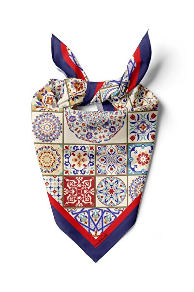 Vissona Violla G5 Kadın Lacivert Turuncu Çini Desenli 50x50 Bandana DG0835