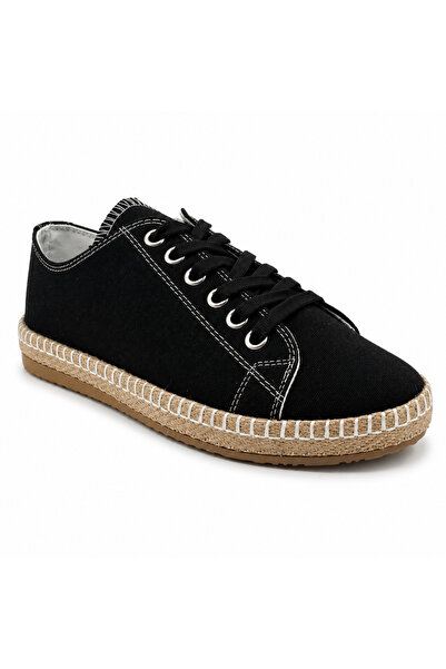 Rexba Black Linen Cloth Shoes Straw Weave Sole Sneaker Summer Daily Casual