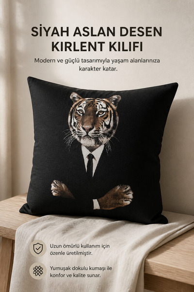 KIRLENT EV Black Lion Pattern Throw Pillow Case