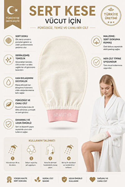 BEAUTYA 1 Piece Ecru Bath Shower Scrub Mitt 100% Rayon Silk For Normal Skin