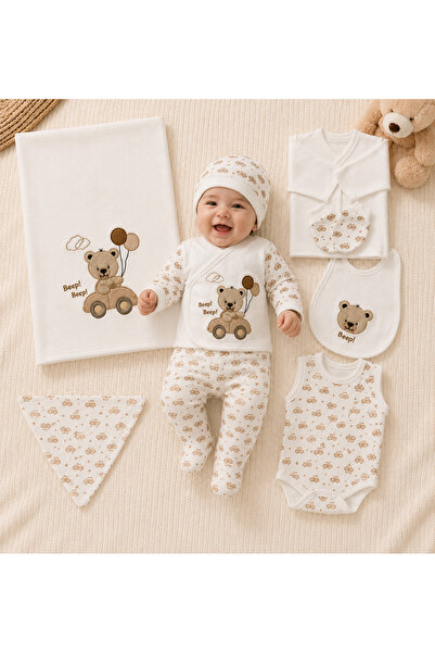 10-Piece Newborn Newborn Newborn Baby Set with Teddy Bear Car Pattern