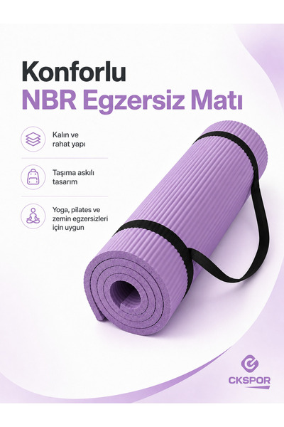 CKSpor 15 mm Konfor Doku Kaymaz Nbr Mat Taşıma Askılı Pilates Egzerisiz Minderi