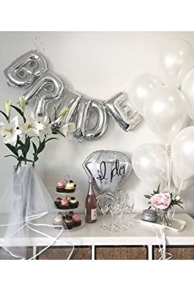 Deniz Party Store Bride Gümüş Folyo Balon ( 36 - 40 Cm ) 6 Adet Metalik Beyaz...