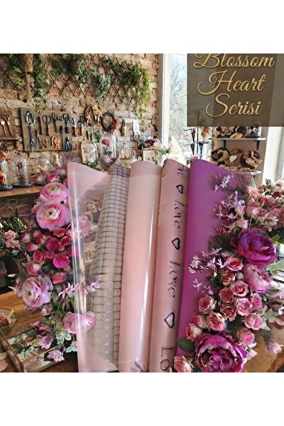 hobidaşım Blossom Heart Serisi Lüks Çiçek Buketi Ambalaj Kağıdı Seti - Kalp V...