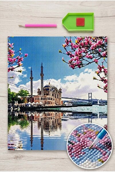LİVA CRAFT Art & Craft Elmas Mozaik Tablo, 50x40cm Orta Köy Camii Boncuk Yapı...