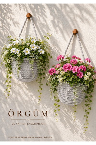 ÖRGÜM Sepet Dekoratif 2 Adet Mini Çiçeklik 12x10 Cm (BİTKİLER DAHİL DEĞİLDİR)