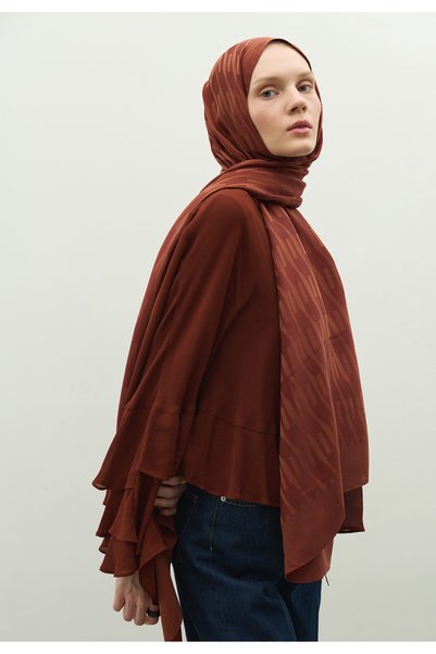 Freshscarfs Nara Pamuk Floş Jakarlı Şal Kiremit