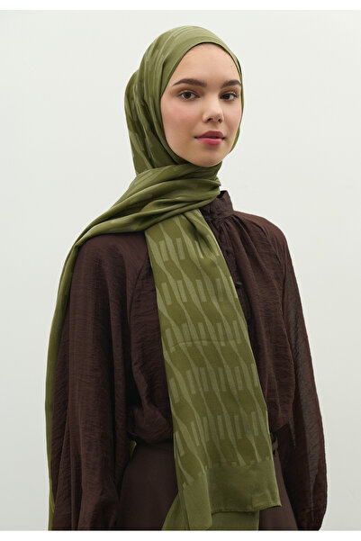Freshscarfs Nara Pamuk Floş Jakarlı Şal Zeytin Yeşili