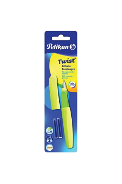 Pelikan Stilou Twist Galben Neon, Grip Ergonomic si 2 rezerve