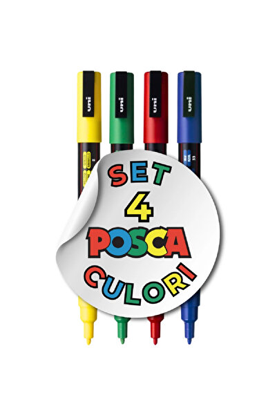 POSCA Marker UNI PC-3M 0.9-1.3 mm, set 4 culori