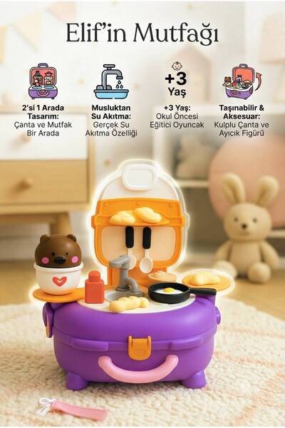 Tıfıl Toys Elif’in Mutfağı 22 Parça Taşınabilir Çantalı Mutfak Seti – Su Akıt...