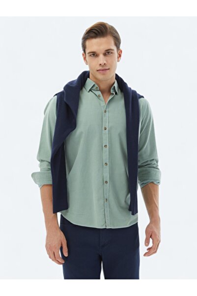Kip Mint Corduroy Regular Fit Woven Velvet Casual 100% Cotton Shirt