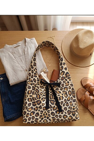 ÖZLEM HANDMADE Waterproof Fabric Leopard Pattern Hobo Handbag