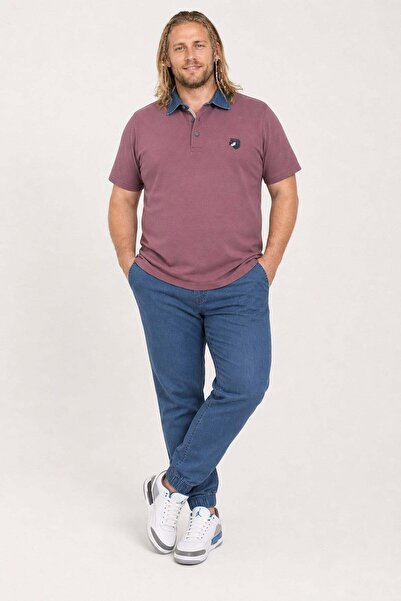Starbattal Tricou cu guler polo din denim de marime mare 23420 Mov