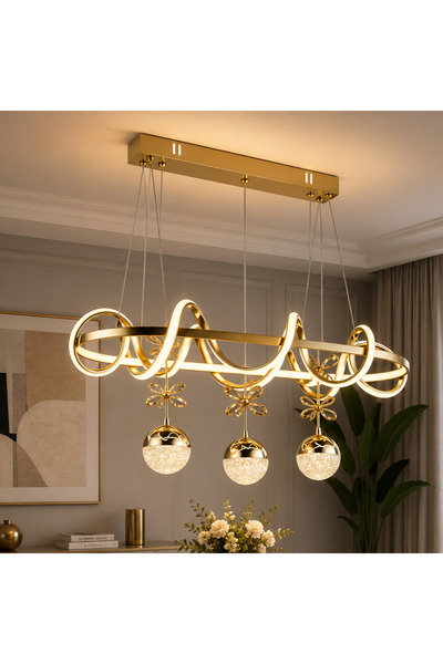 EY-EL TASARIM KUZEY SIRALI GOLD KAPLAMALI 3 RENK SARKIT LED AVİZE MODERN