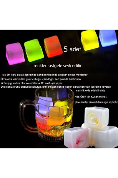 partidolu Glow Işıklı Buz Küpü Rastgele Renklerde Erimeyen Ice Cube 5 Adet Retro