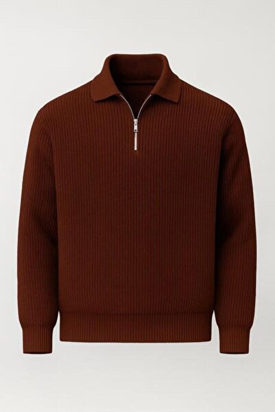 Valiberta Gibson Oversize Yarım Fermuar Gömlek Polo Yaka Selanik Örme Erkek T...