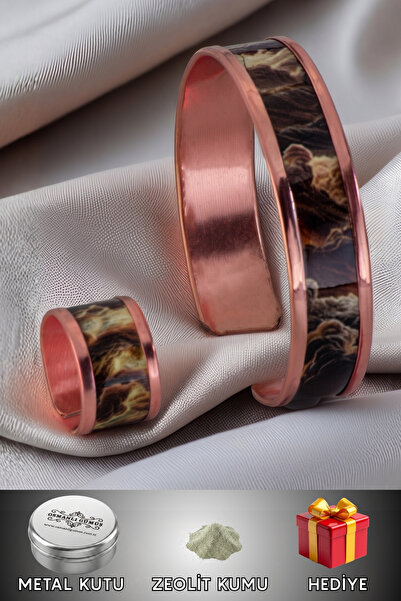 OSMANLI GÜMÜŞ Women's Copper Bracelet Ring Set - Mia Model Special Edition Me...