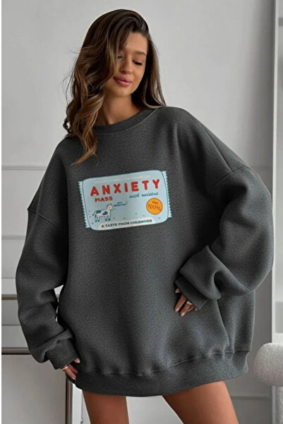 The Champ Clothing Women's Oversized Sweatshirt Dress Anxiety Bar Printed Smo...