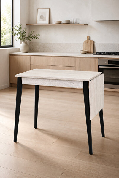 VİLİNZE Avanos Mdf Katlanır Traverten Ahşap Mutfak Masası - 70x80 cm