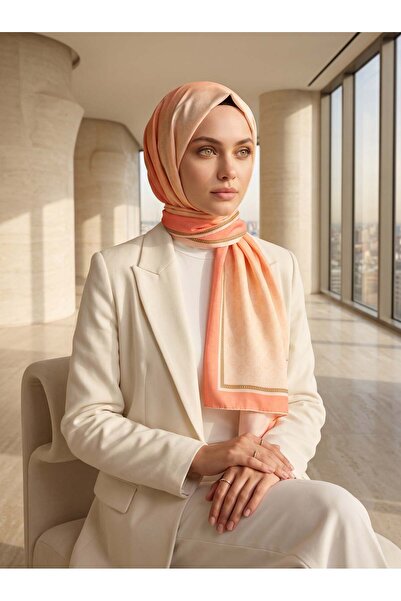 Vissona %100 Saf İpek Şal İnce Saten Vual Dokuma Degradeli Ve Monogram Desenl...