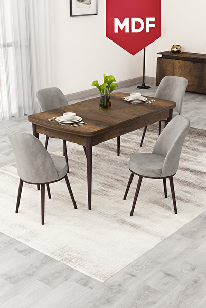 Canisa Rax Serisi Açılabilir MDF 80x132 Barok Ahşap Desen Yemek Odası Takımı ...