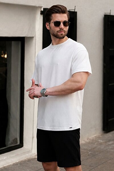 Madmext Ecru Basic Crew Neck Men's T-Shirt E7133
